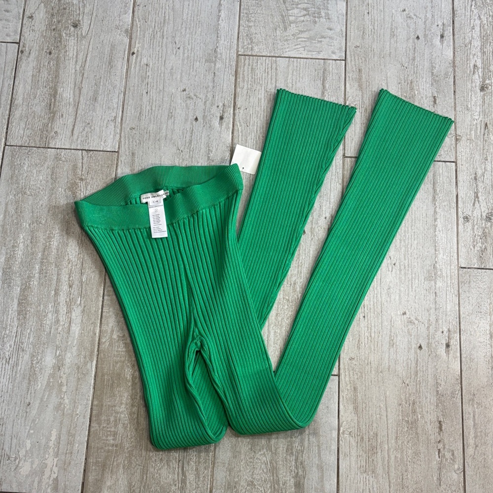 [Good American] Green Ribbed Knit Leggings - Size 1/2 NWT